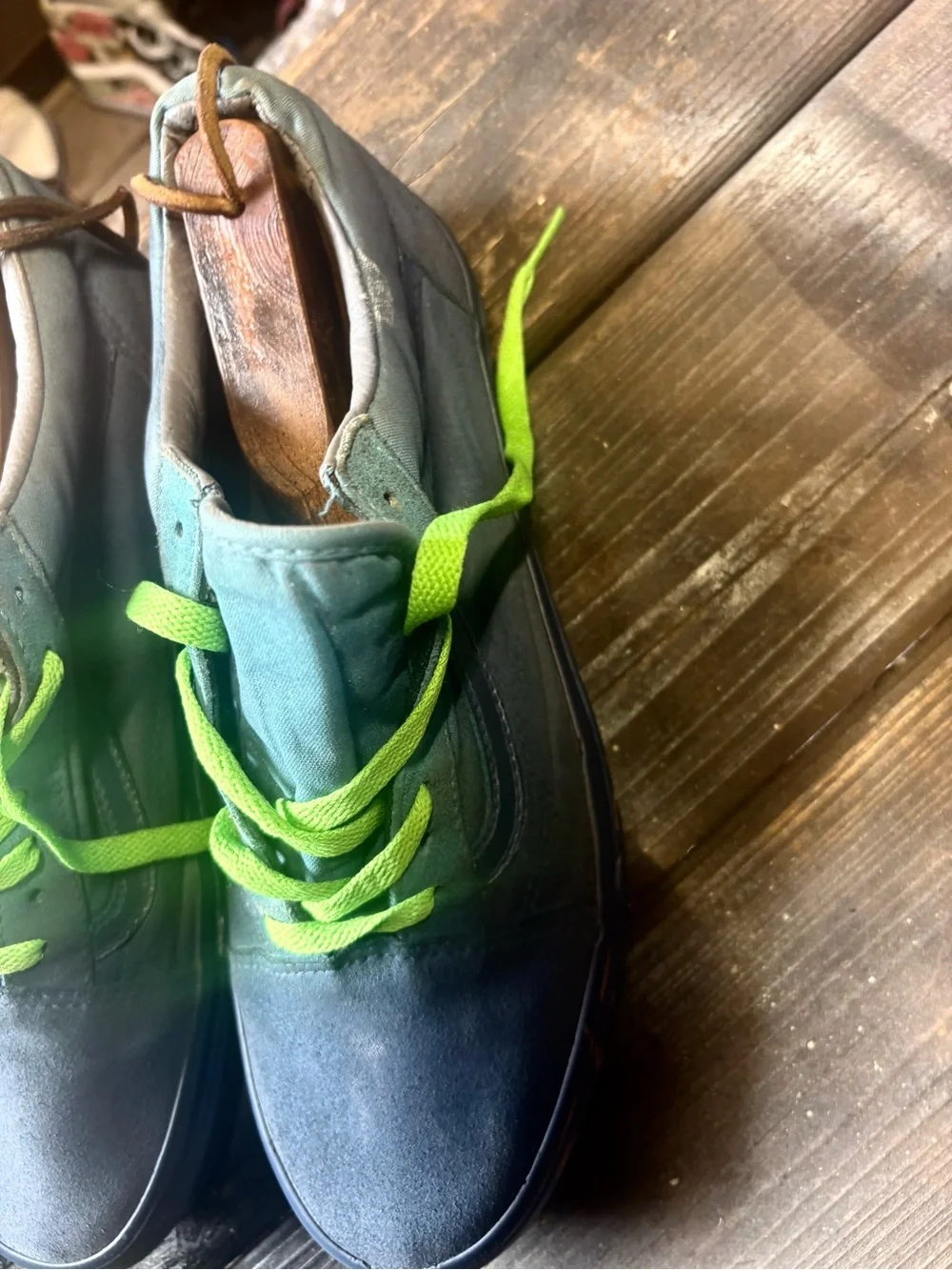 Blue Vans Old Skool sneakers with neon green laces size 11 good condition